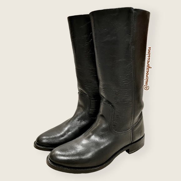 Frye Campus 14L Black Leather Vintage Comfy Block Heel Square Toe Cowboy Boots - Picture 12 of 16